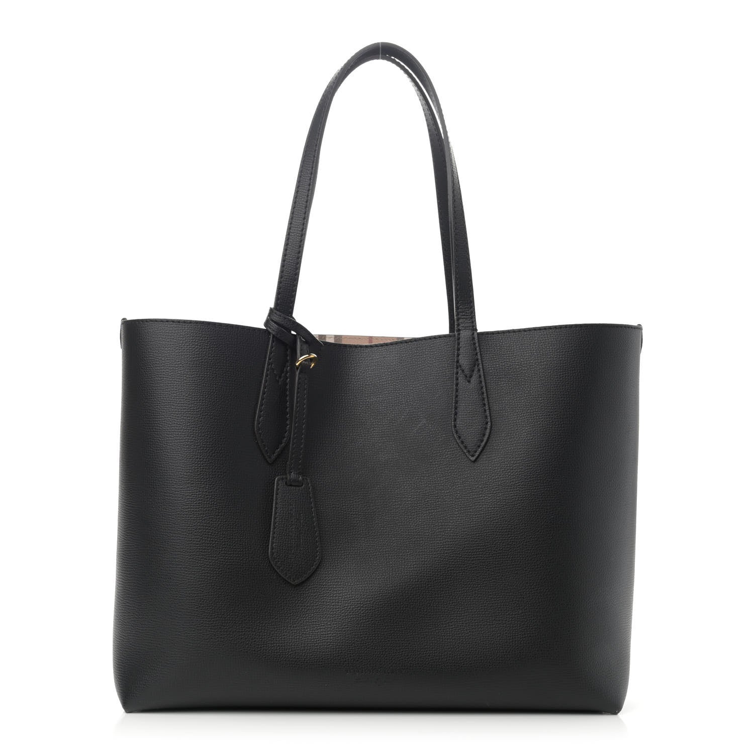 Burberry Grainy Calfskin Haymarket Check Medium Reversible Tote Black 1 of 17