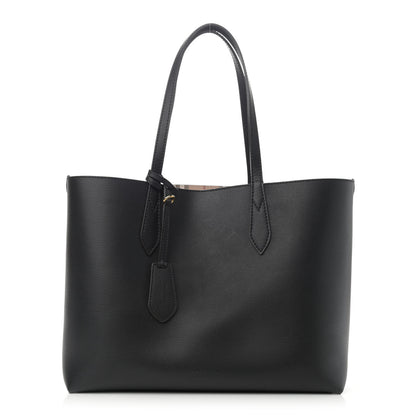 Burberry Grainy Calfskin Haymarket Check Medium Reversible Tote Black 1 of 17