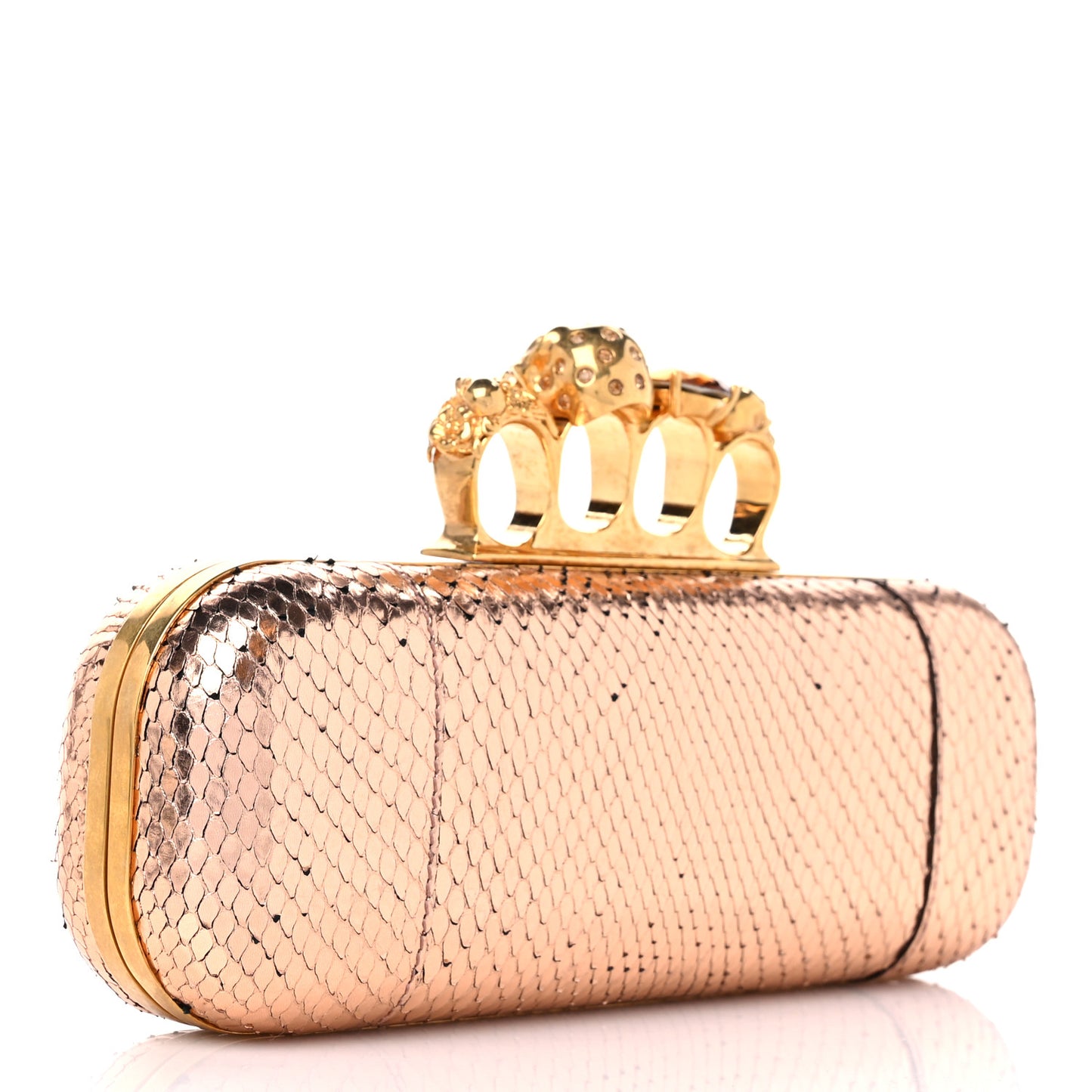 Snakeskin Knuckle Box Clutch Rose Gold