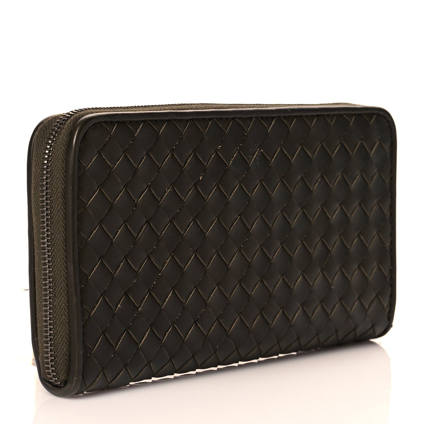 Nappa Intrecciato Zip Around Wallet Kaki Plaster