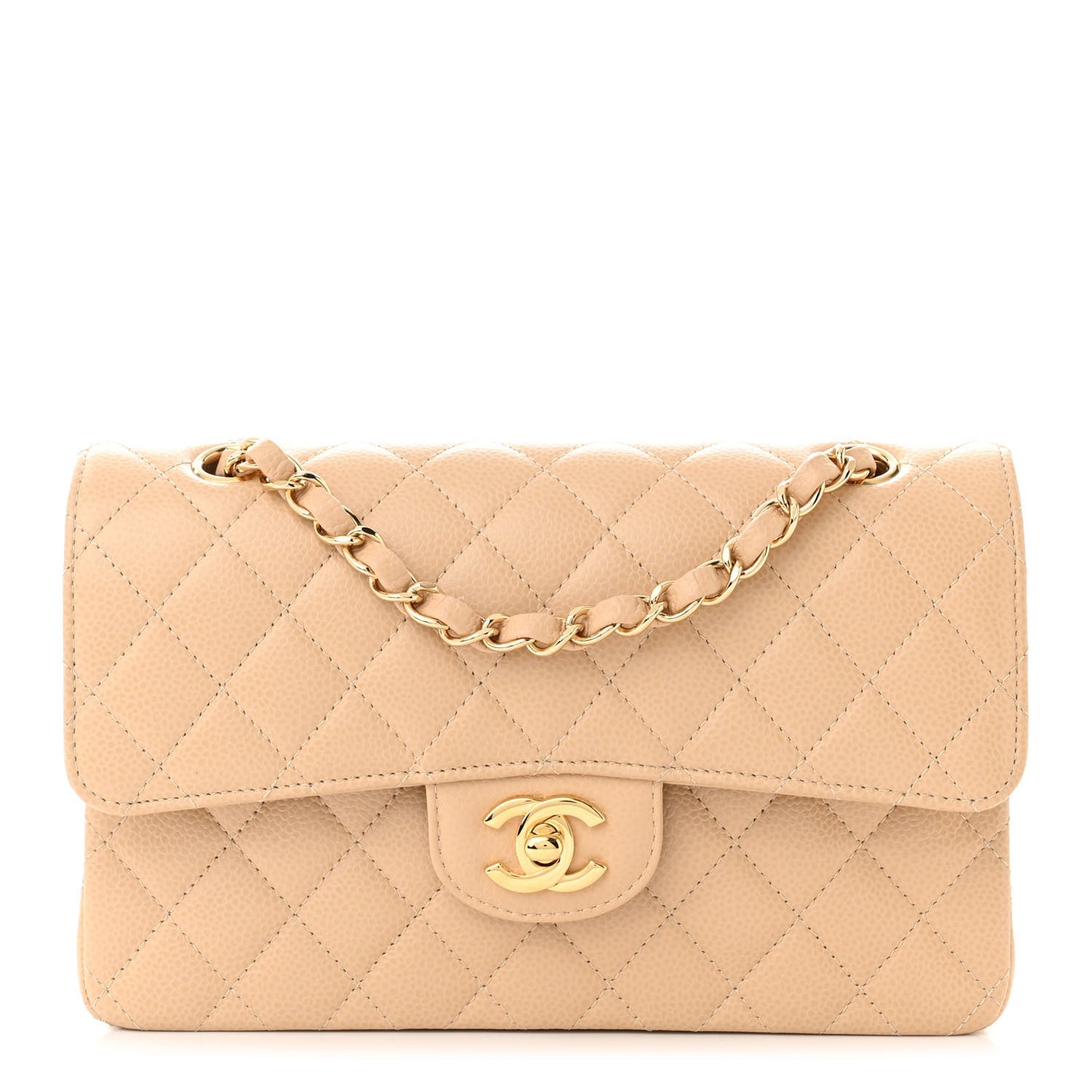 Caviar Quilted Small Double Flap Beige