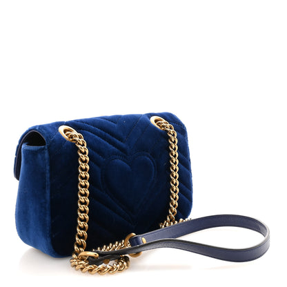 Gucci Velvet Matelasse Embroidered Mini GG Marmont Shoulder Bag Cobalt Blue 3 of 10