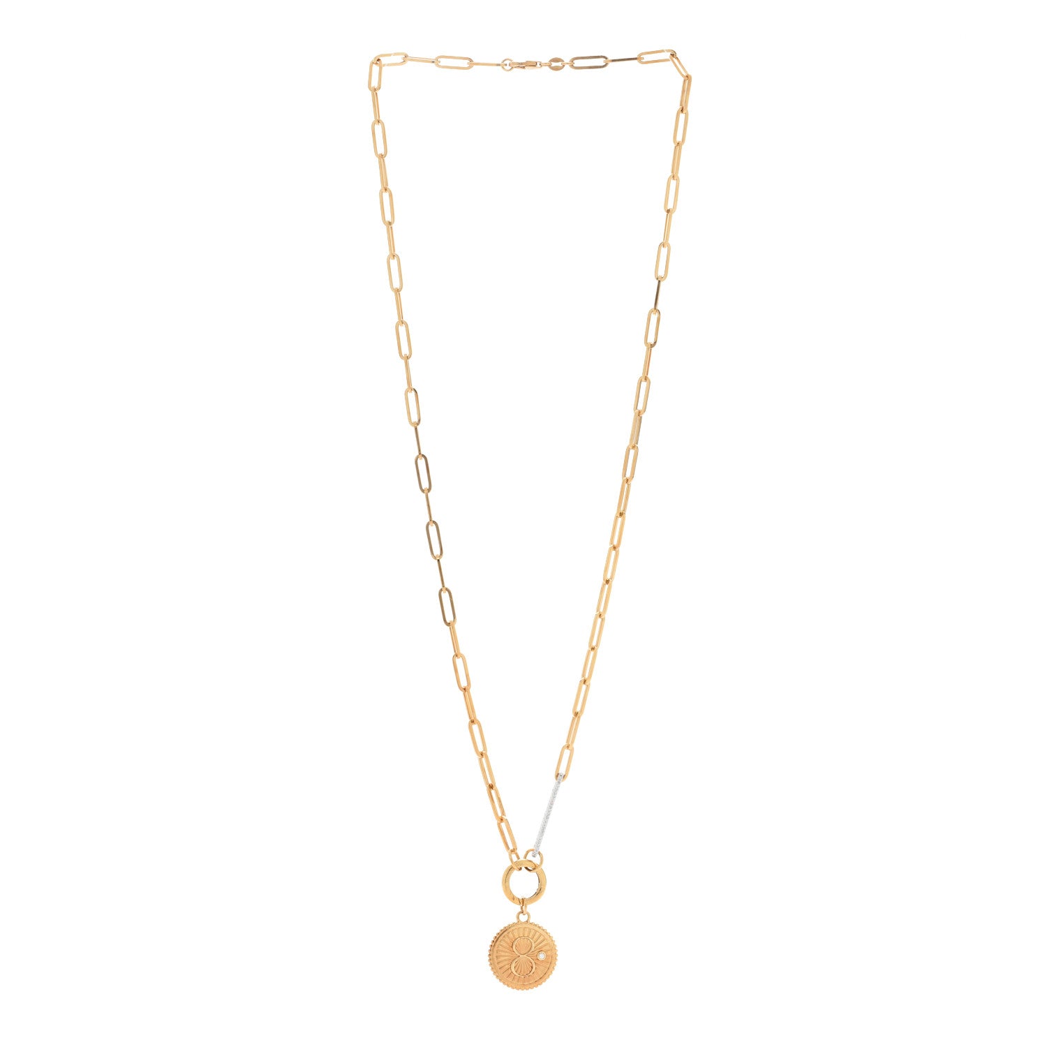 Foundrae 18K Yellow Gold Diamond Medium Karma Medallion Extended Open Clip Chain Necklace 2 of 6