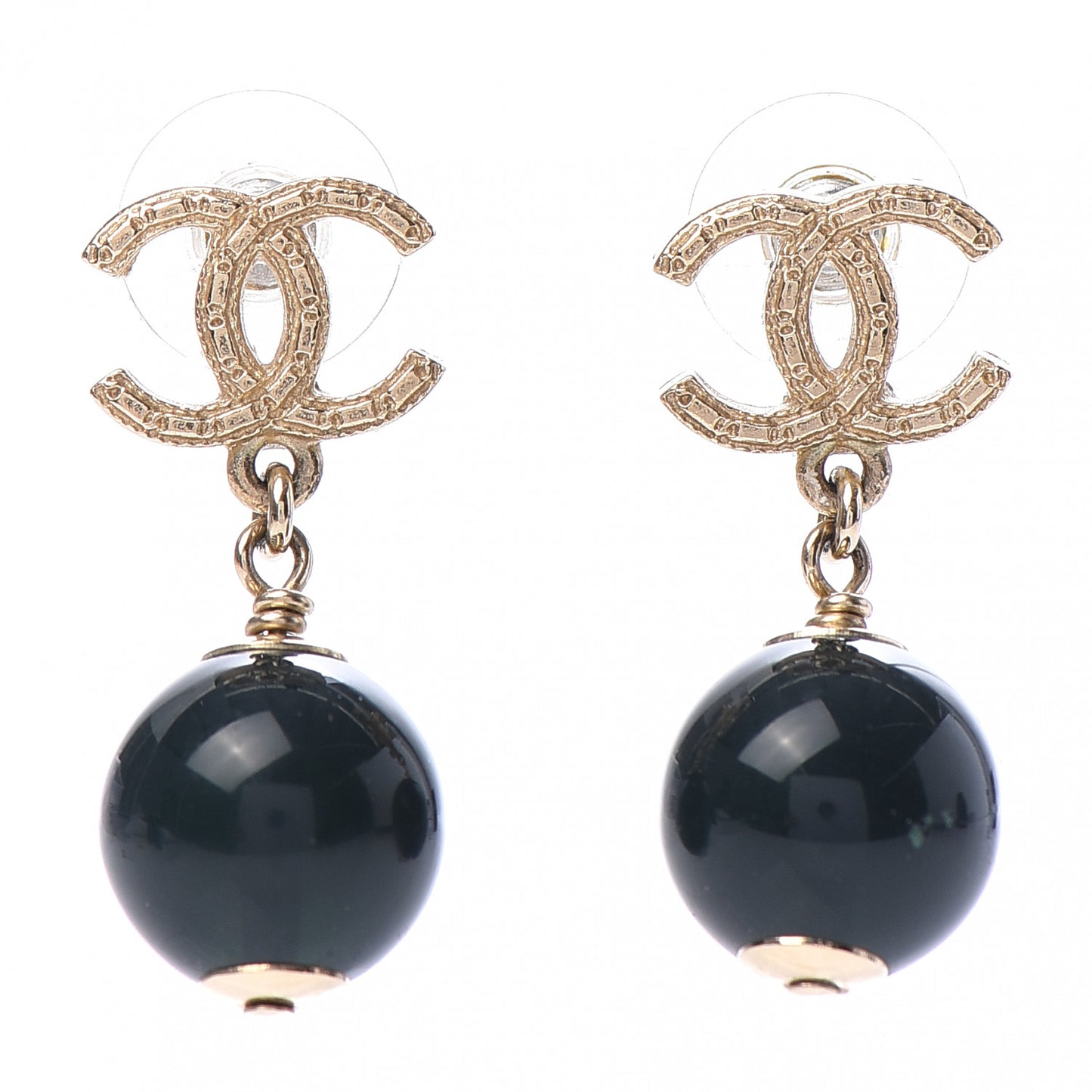 CC Bead Drop Earrings Dark Green Gold