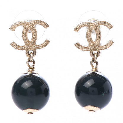 Chanel CC Bead Drop Earrings Dark Green Gold 1 of 5