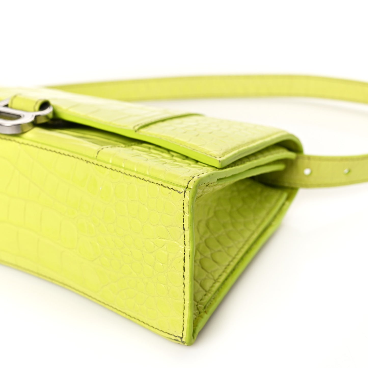 Shiny Calfskin Crocodile Embossed Small Hourglass Sling Shoulder Bag Lime