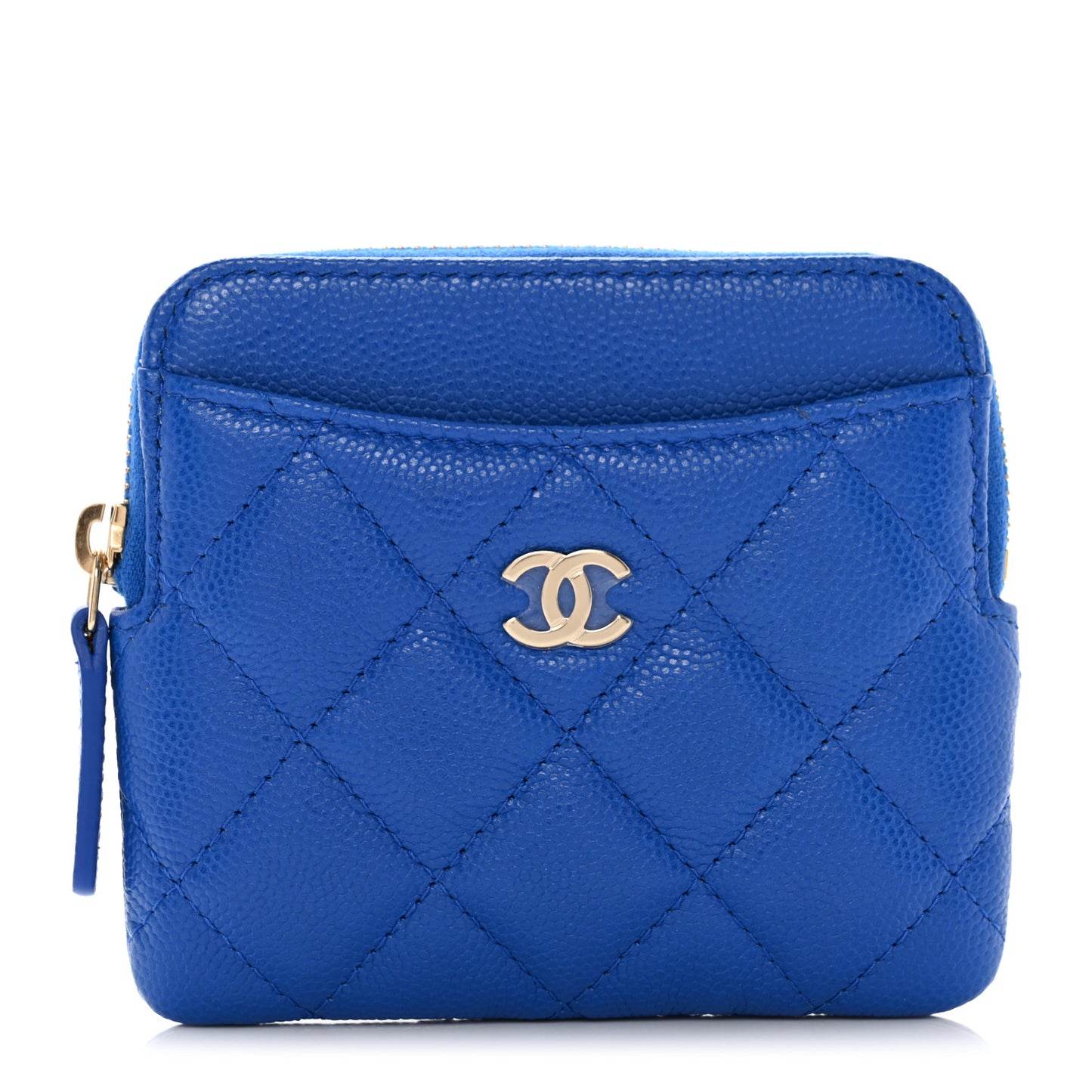 Caviar Quilted Zip Card Holder Wallet Blue