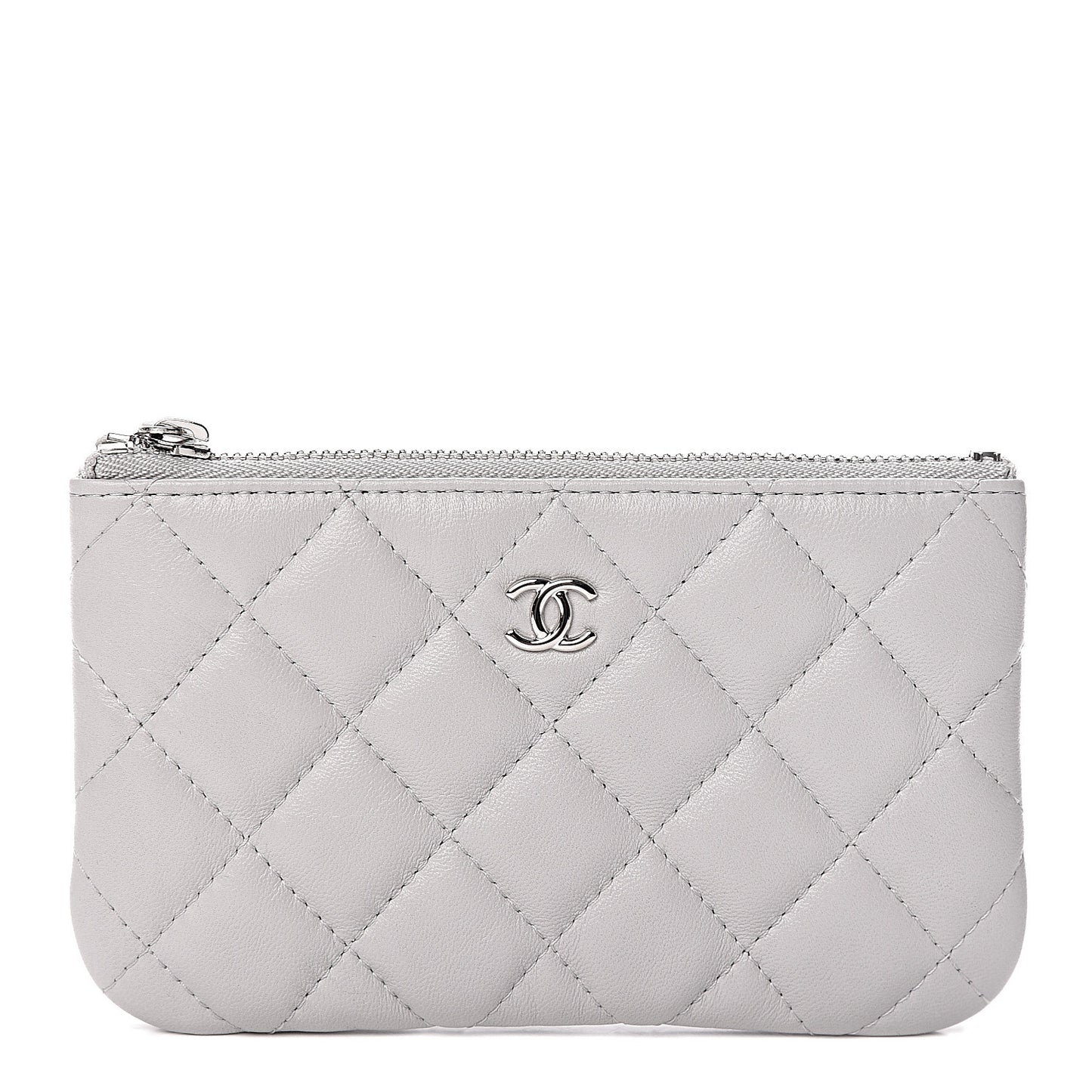 Lambskin Quilted Small Cosmetic Case Light Grey