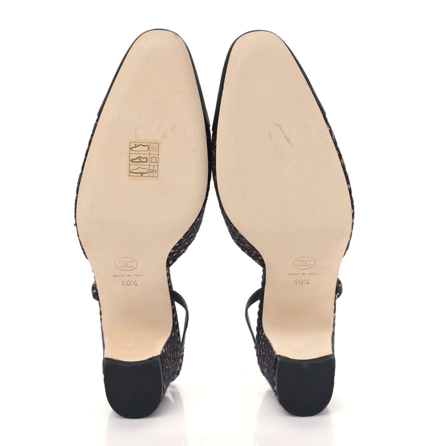 Sparkly Tweed Grosgrain Cap Toe CC Slingback Pumps 40.5 Black Gold