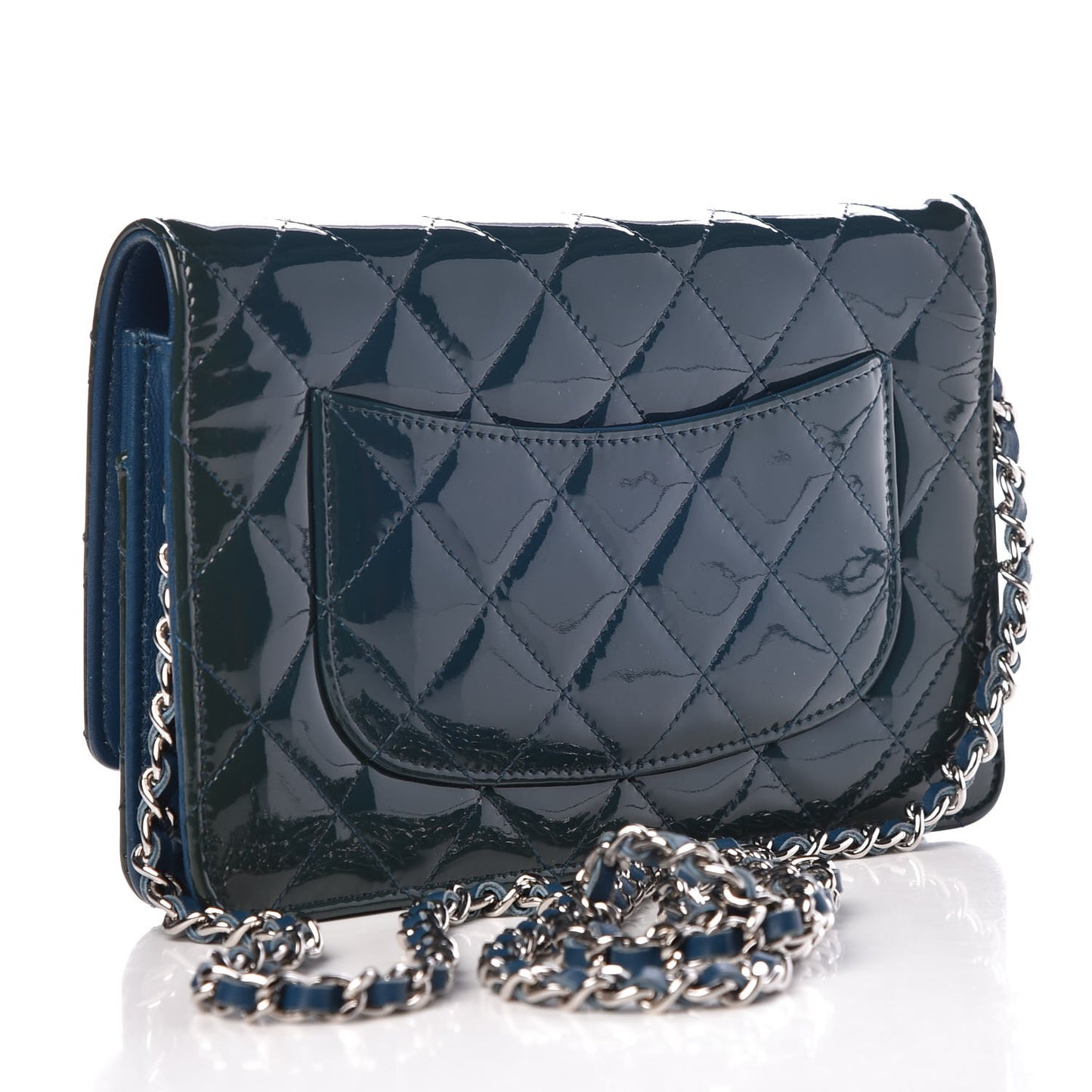Patent Quilted Wallet On Chain WOC Turquoise