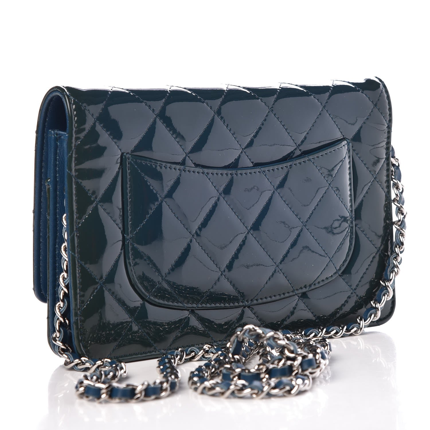Chanel Patent Quilted Wallet On Chain WOC Turquoise 3 of 9