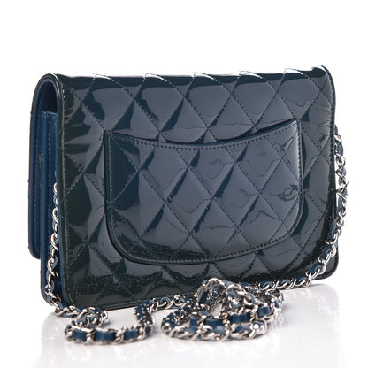 Chanel Patent Quilted Wallet On Chain WOC Turquoise 3 of 9