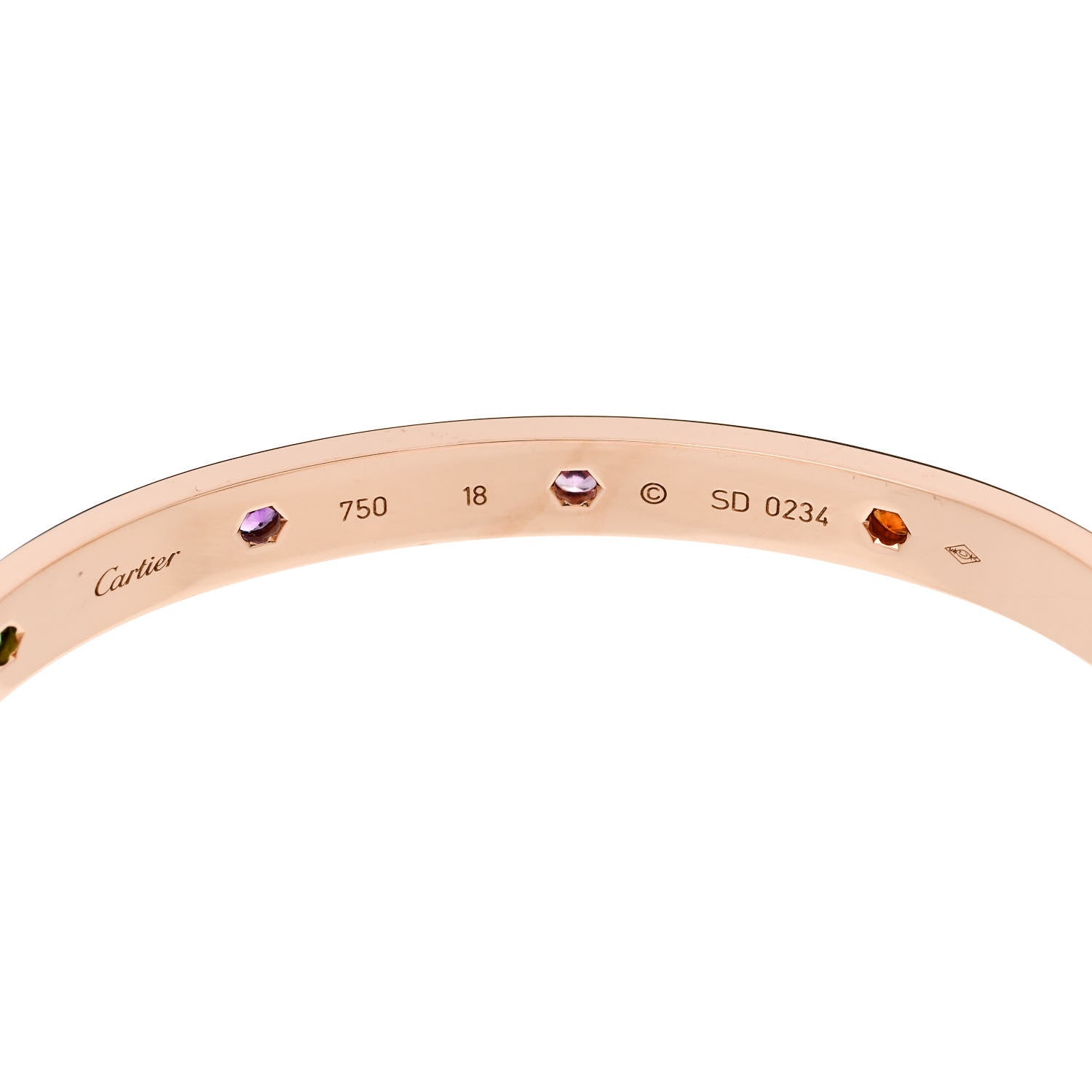 Cartier 18K Pink Gold Sapphire Garnet Amethyst LOVE Bracelet 18 6 of 9