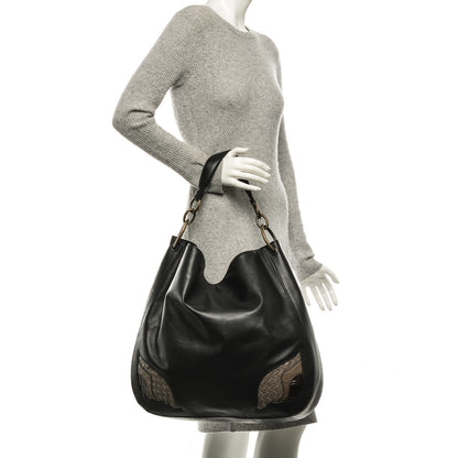Bottega Veneta Calfskin Crocodile Ostrich Loop Bag Nero Black 2 of 9