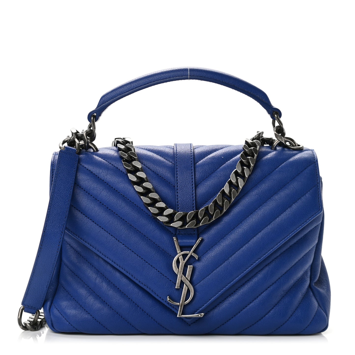 Sheepskin Matelasse Chevron Monogram Medium College Bag Royal Blue
