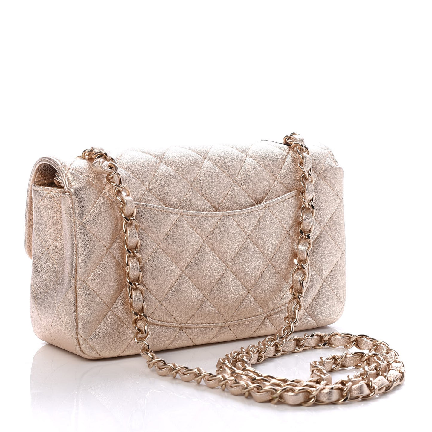 Metallic Lambskin Quilted Mini Rectangular Flap Gold