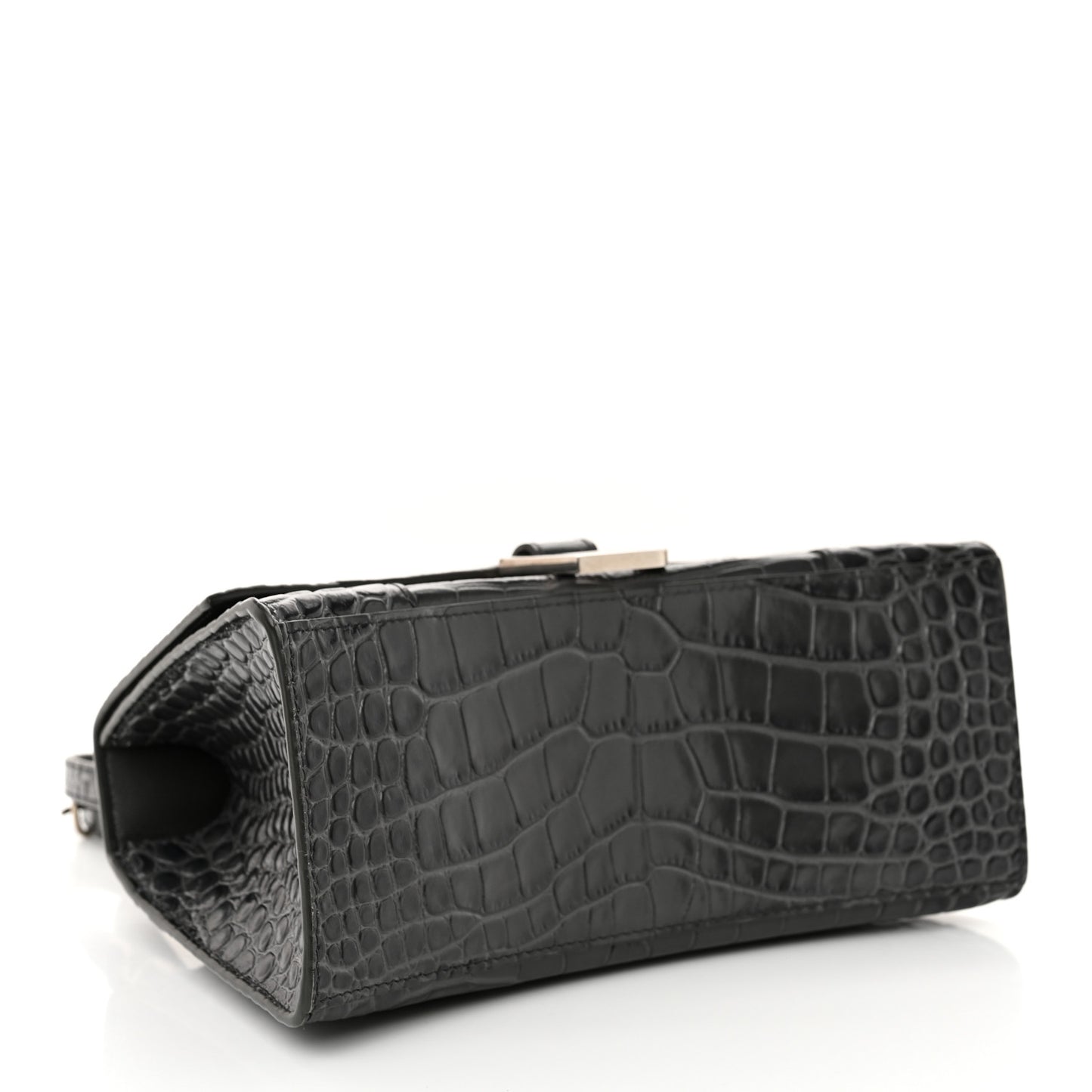 Shiny Calfskin Crocodile Embossed Small Hourglass Top Handle Bag Dark Grey