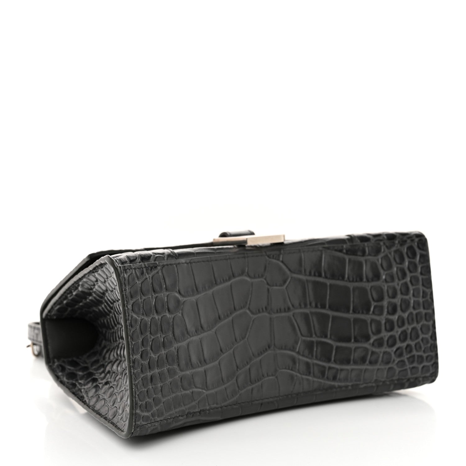 Balenciaga Shiny Calfskin Crocodile Embossed Small Hourglass Top Handle Bag Dark Grey 4 of 14