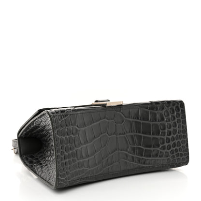 Balenciaga Shiny Calfskin Crocodile Embossed Small Hourglass Top Handle Bag Dark Grey 4 of 14