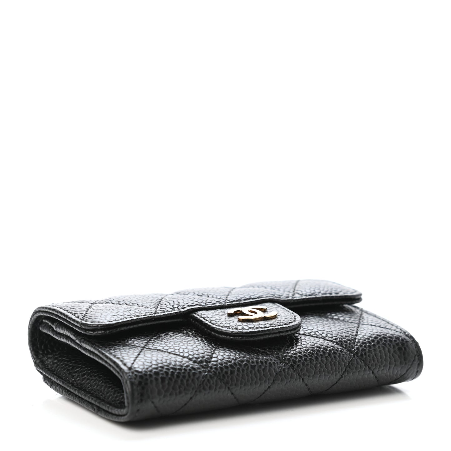 Caviar Quilted Flap Card Holder Wallet Black