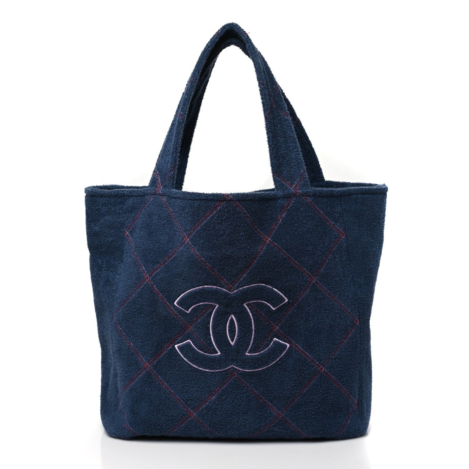 Chanel Terry Cotton Quilted CC Beach Tote Towel Set Blue Pink 3 of 10