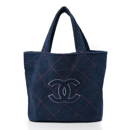 Chanel Terry Cotton Quilted CC Beach Tote Towel Set Blue Pink 3 of 10