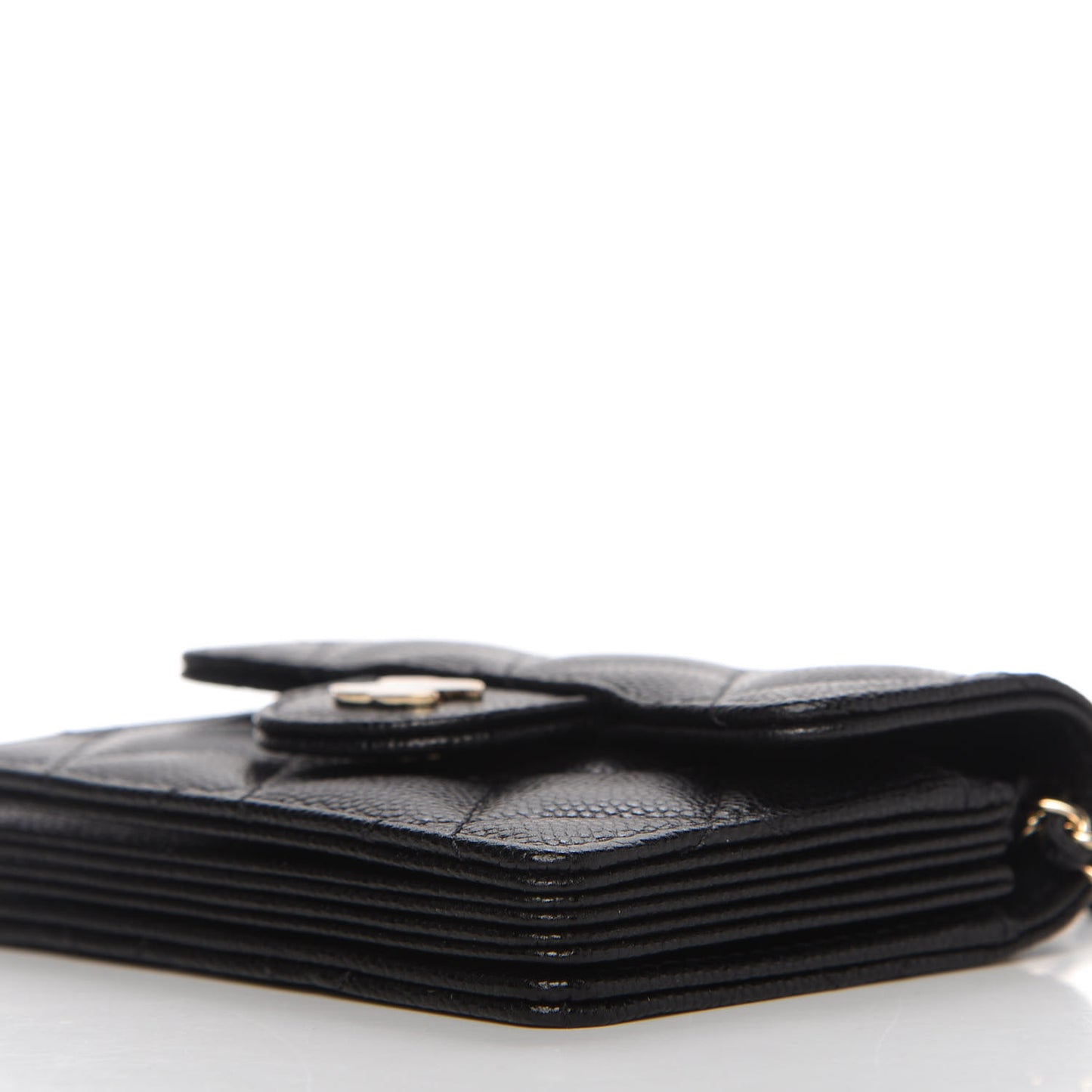 Caviar Quilted Flap Card Holder On Chain Black