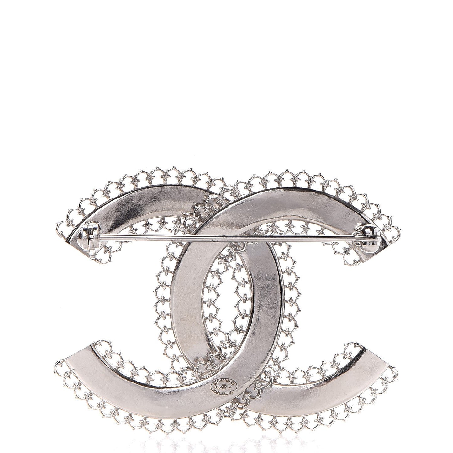 Large Scalloped CC Brooch Silver