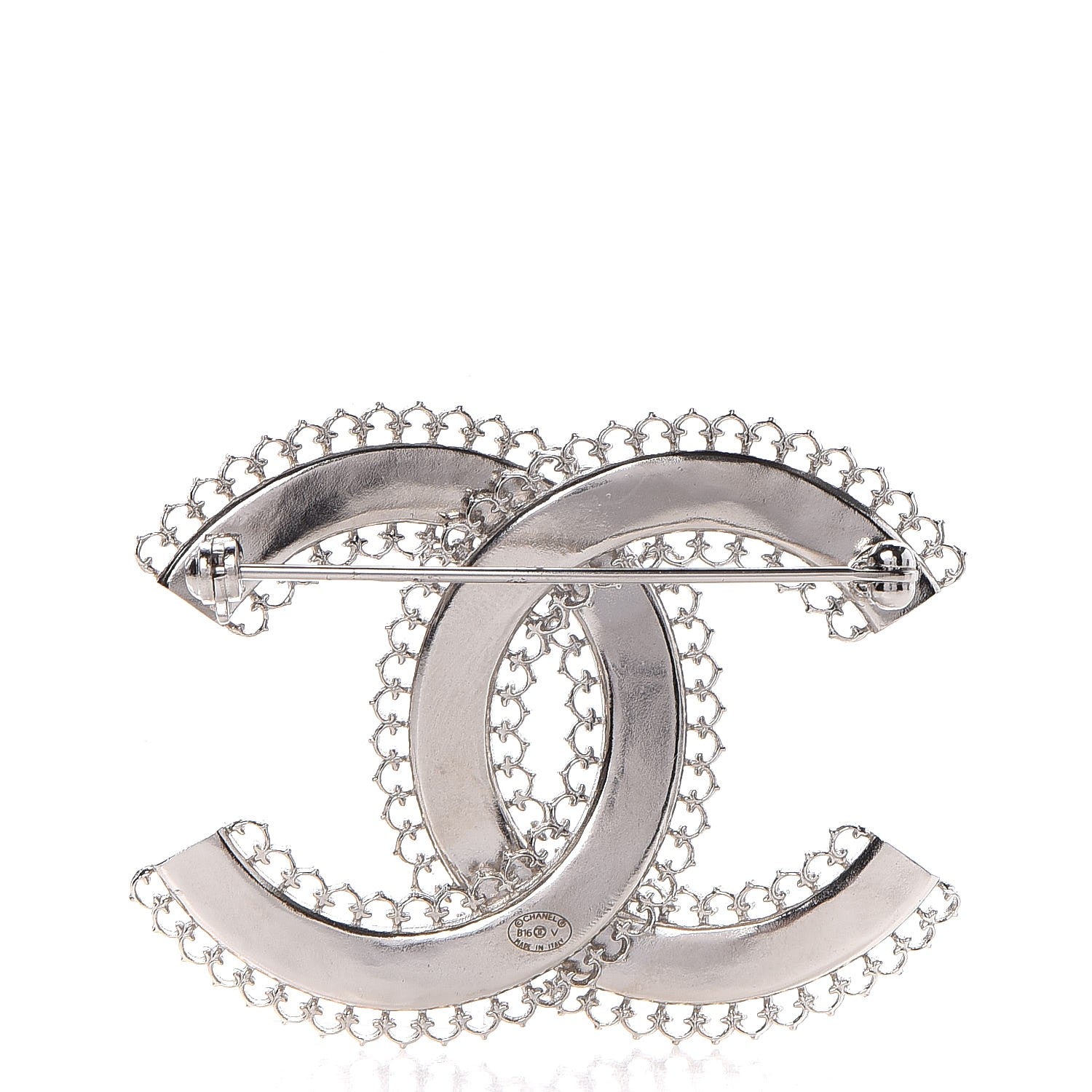 Chanel Large Scalloped CC Brooch Silver 3 of 5