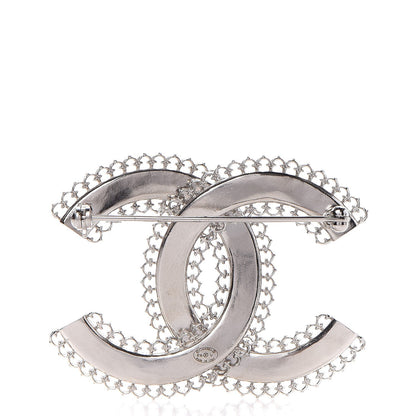 Chanel Large Scalloped CC Brooch Silver 3 of 5