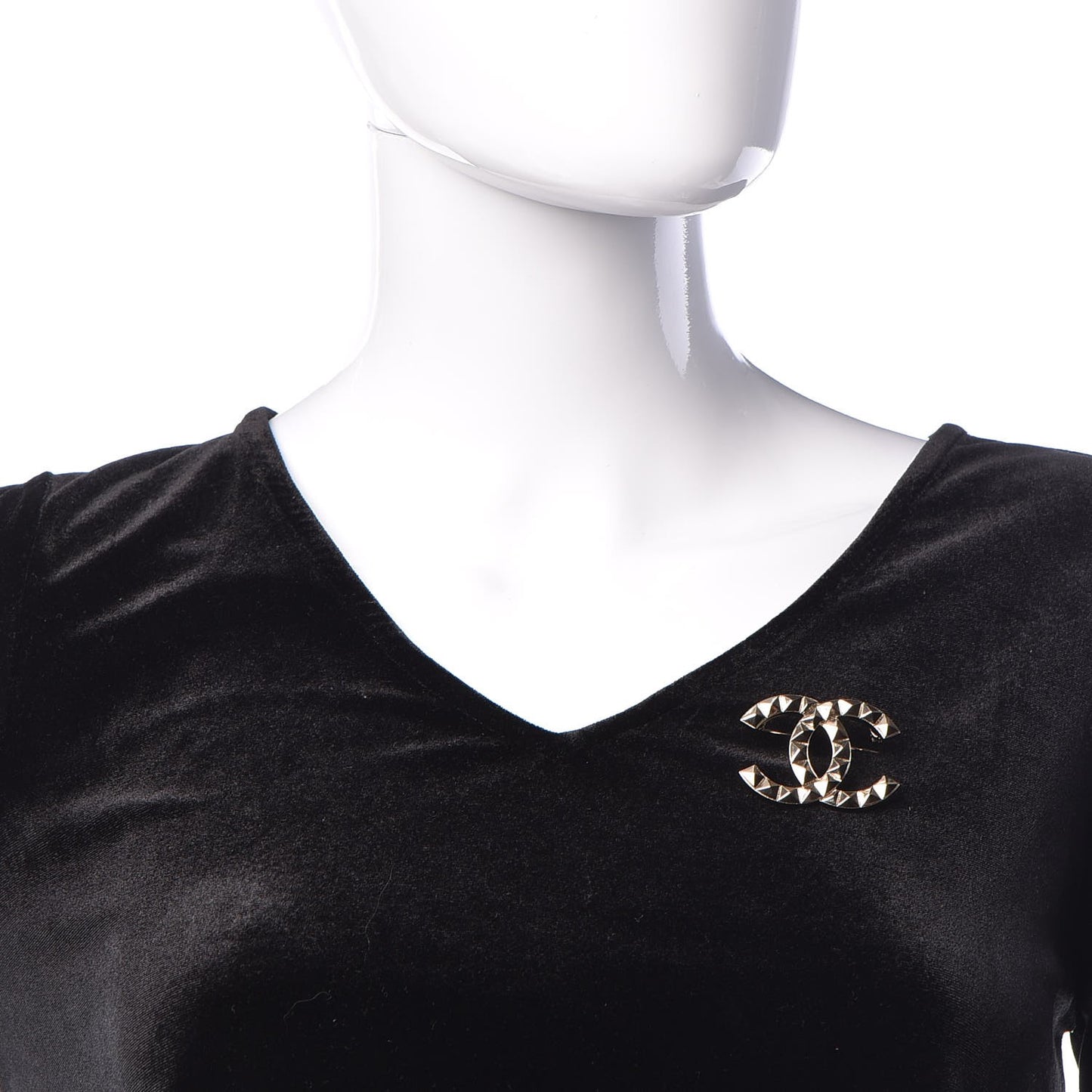 Studded CC Pin Brooch Gold