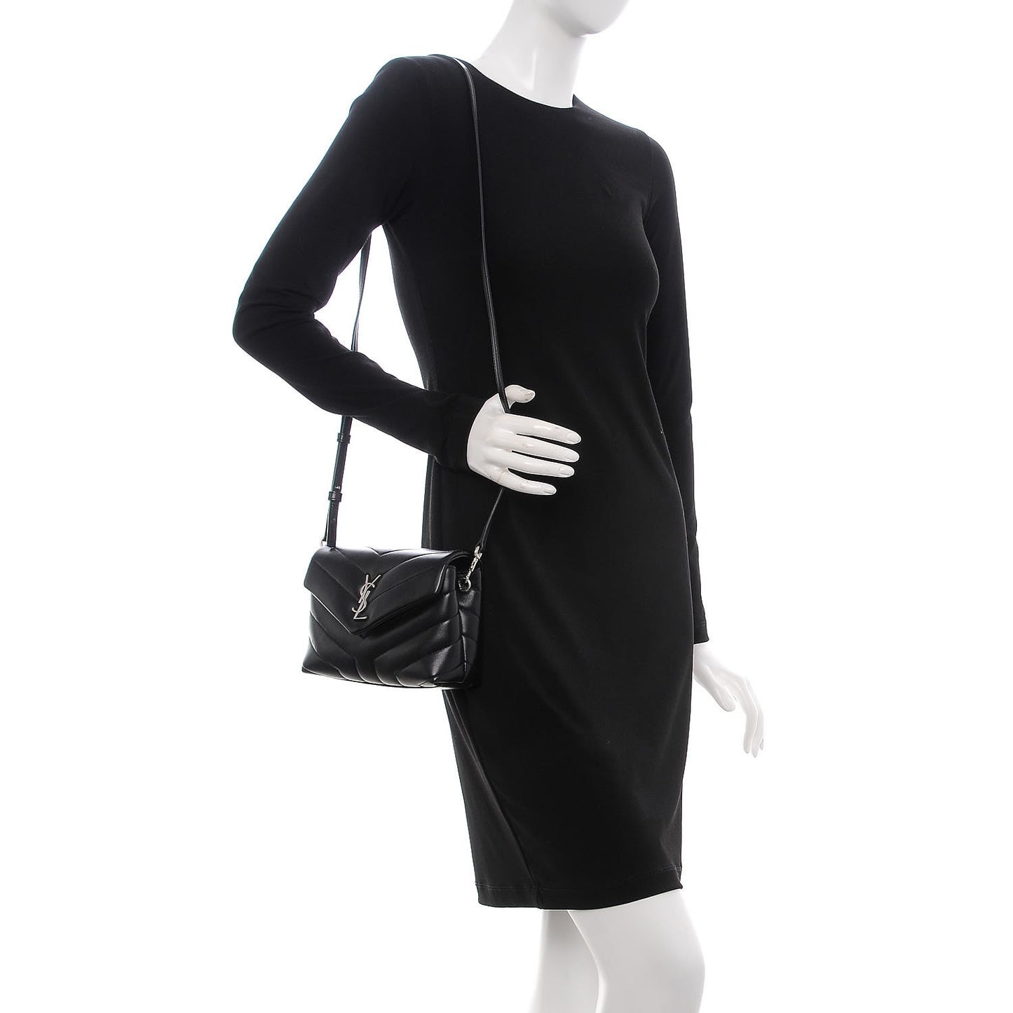Calfskin Y Quilted Monogram Toy Loulou Crossbody Bag Black