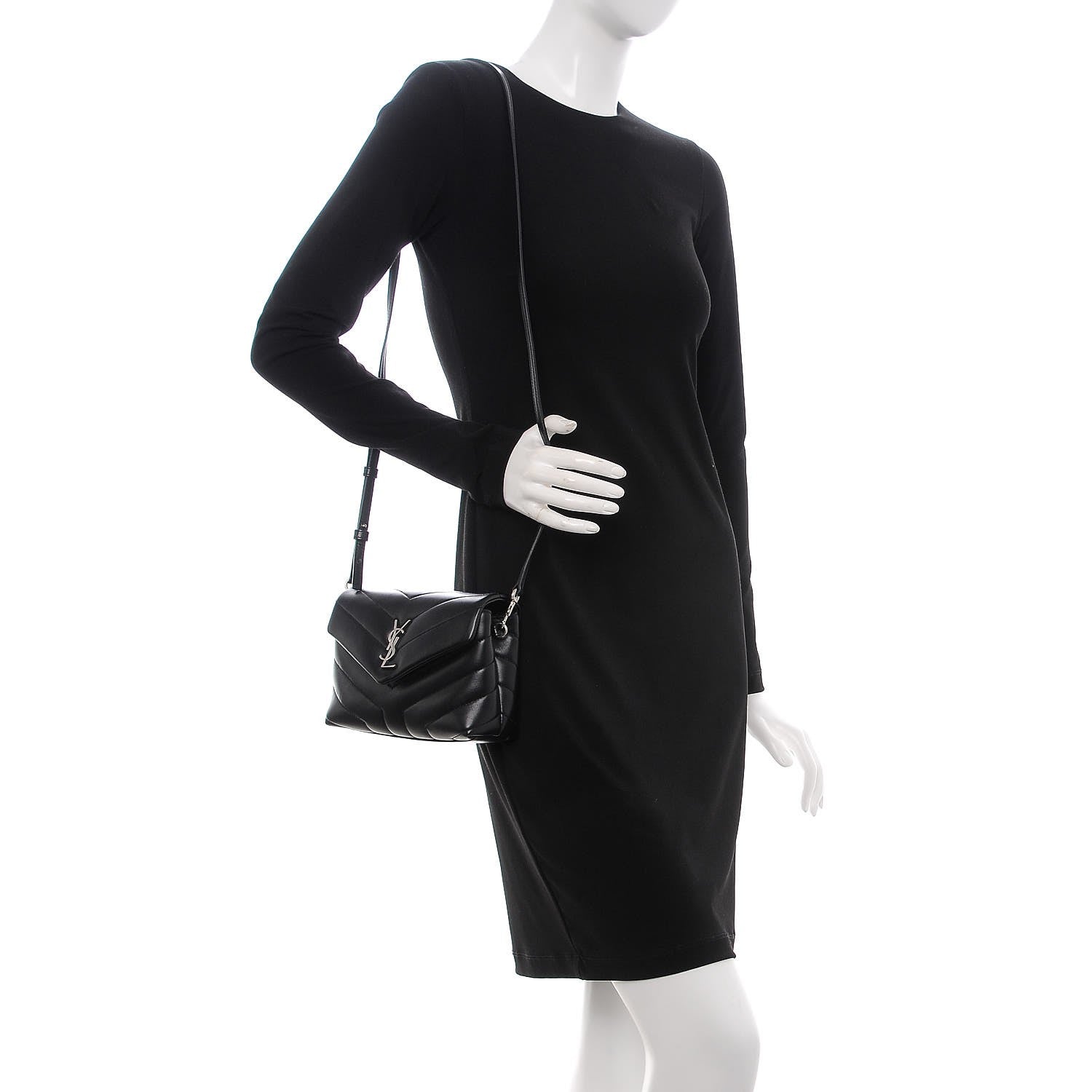Saint Laurent Calfskin Y Quilted Monogram Toy Loulou Crossbody Bag Black 2 of 8
