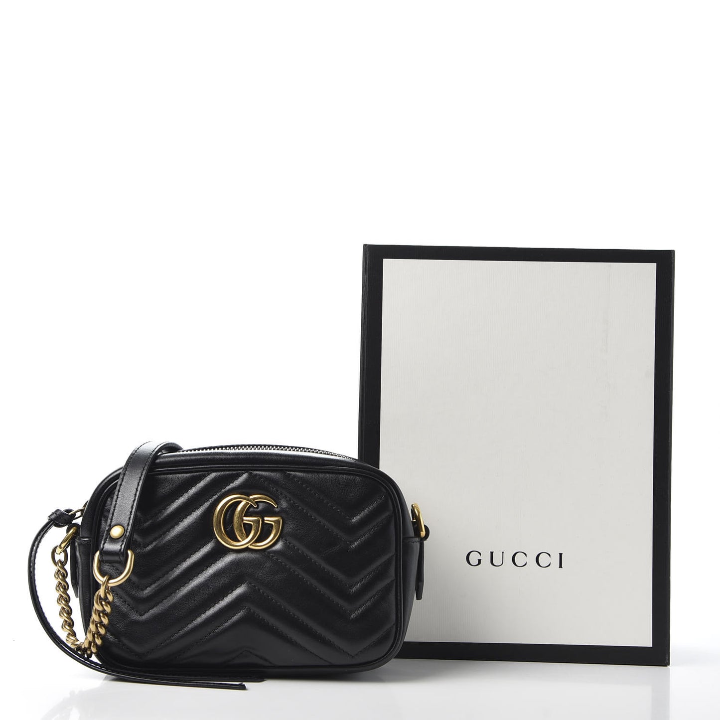 Calfskin Matelasse Mini GG Marmont Chain Shoulder Bag Black
