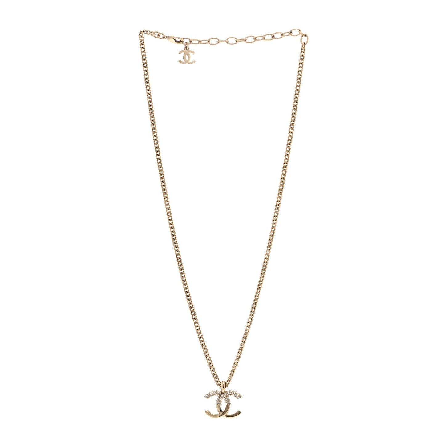 Crystal Logo CC Chain Necklace Light Gold