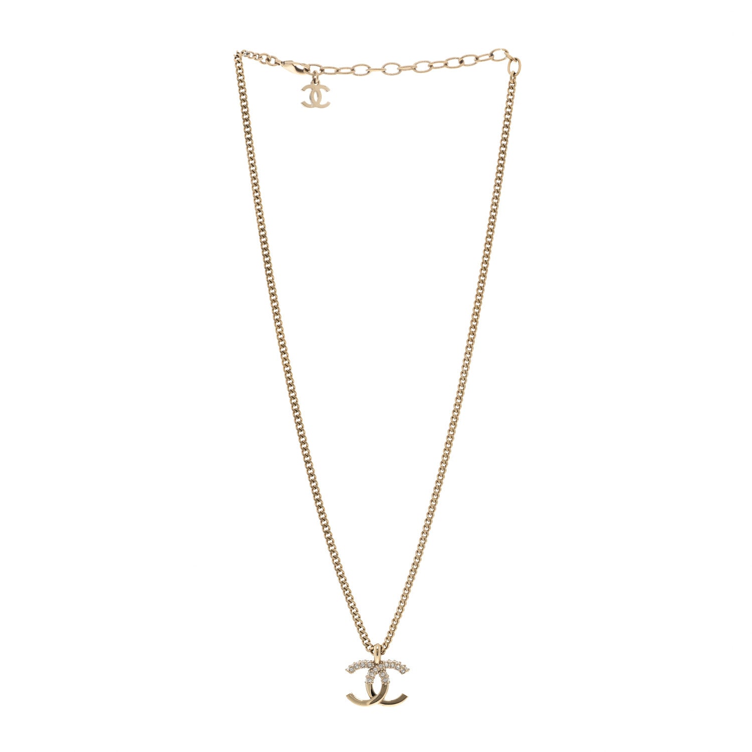 Chanel Crystal Logo CC Chain Necklace Light Gold 3 of 5