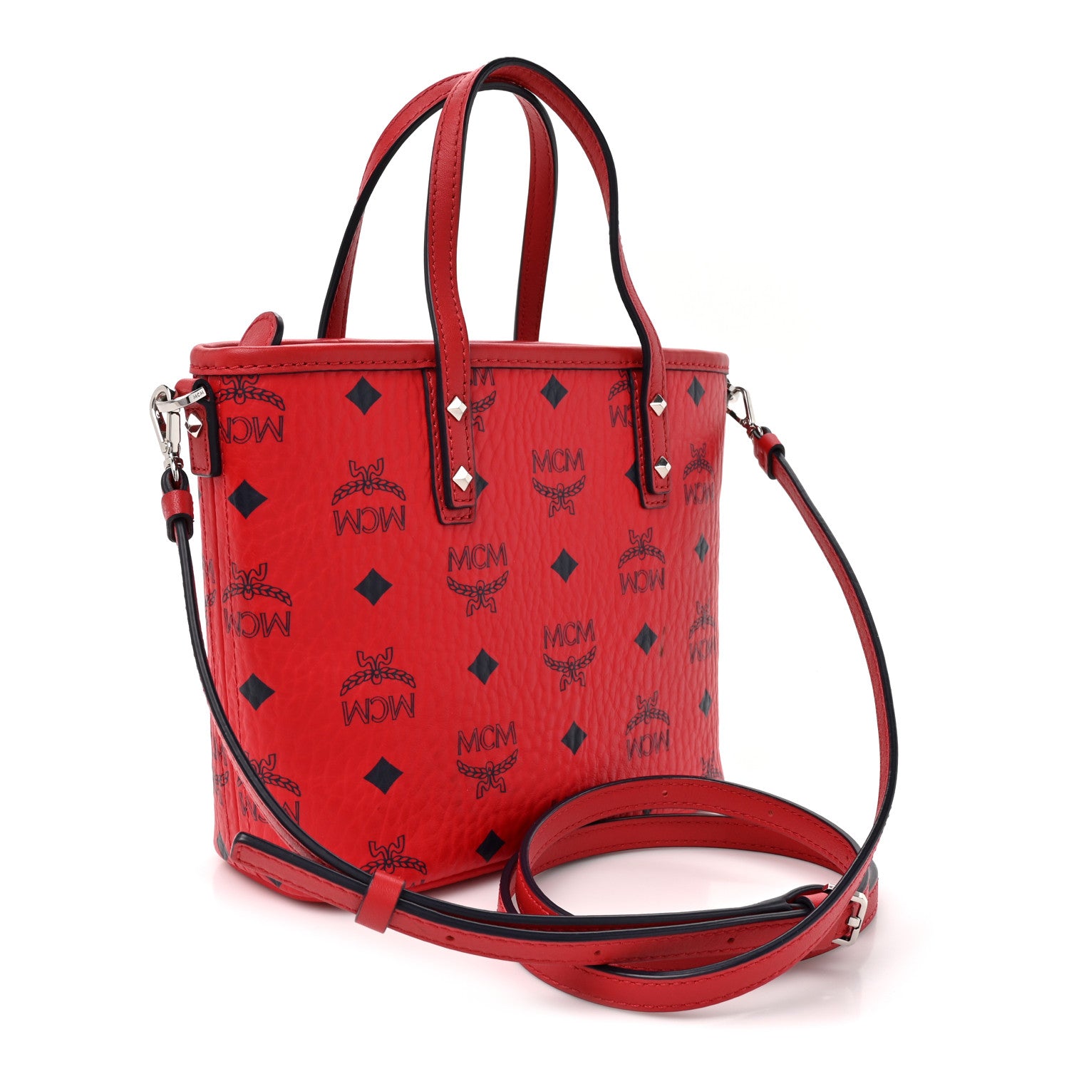 MCM Visetos Mini Anya Top Zip Shopper Tote Ruby Red 2 of 9