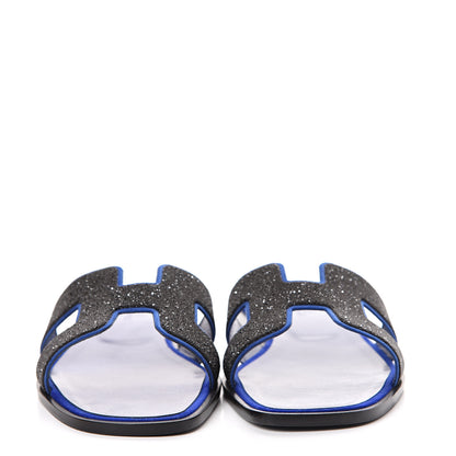 Hermes Suede Goatskin Crystal Powder Oran Sandals 40 Black Bleu Saphir 2 of 11