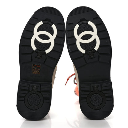Chanel Suede Knit Womens Sock Lace Up Boots 38 Orange Dark Grey Ivory 6 of 7