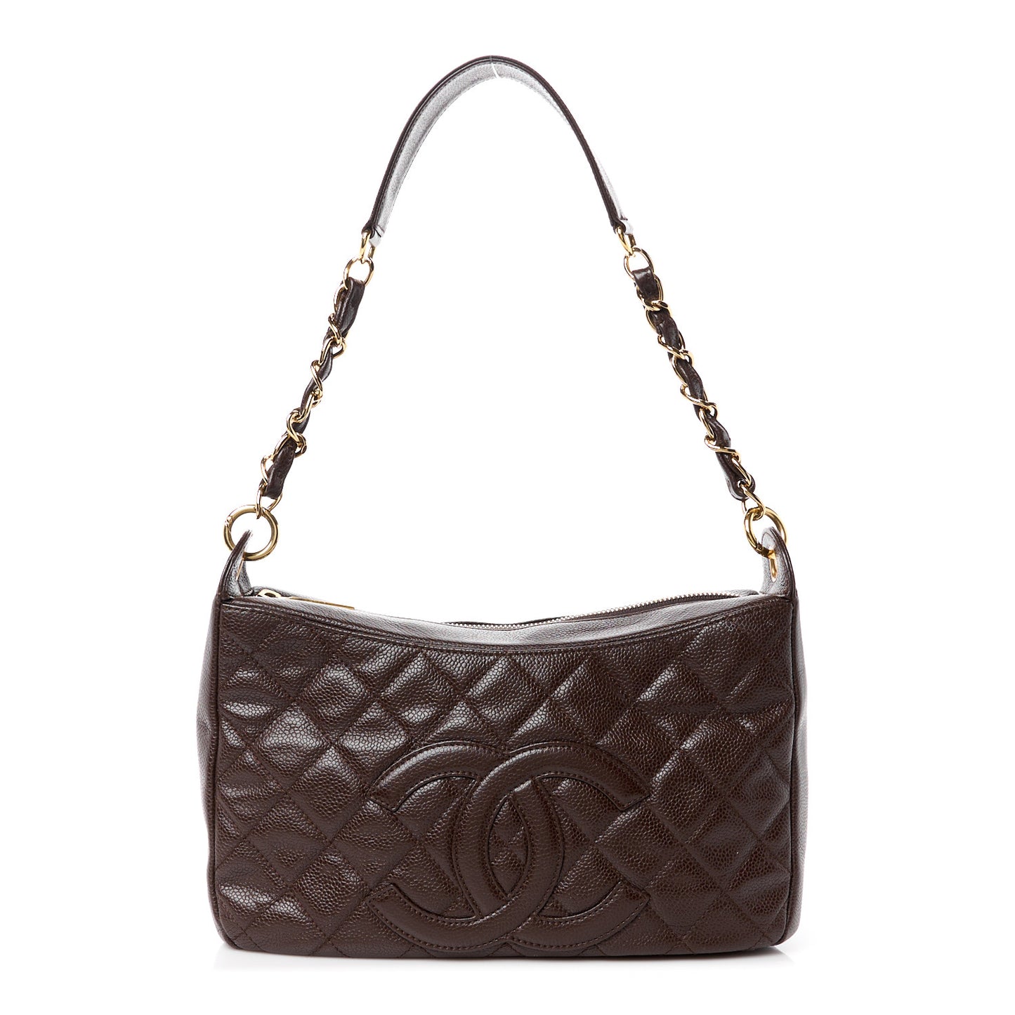 Caviar Quilted Timeless CC Shoulder Bag Brown