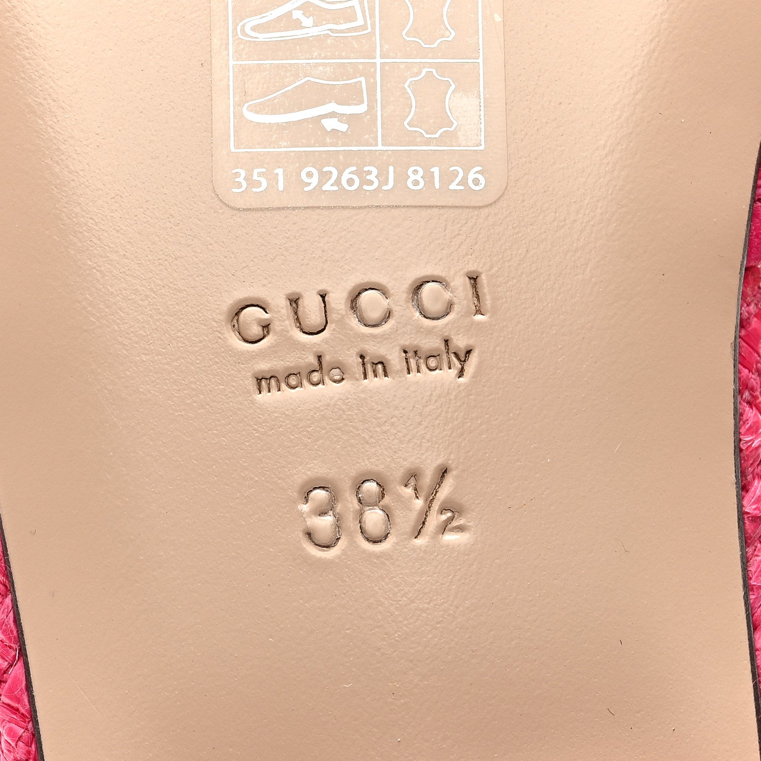 Gucci Tridimensional Raffia Malaga Kid GG Monogram Horsebit Flat Slide Sandals 38.5 Bright Fuxia 6 of 7