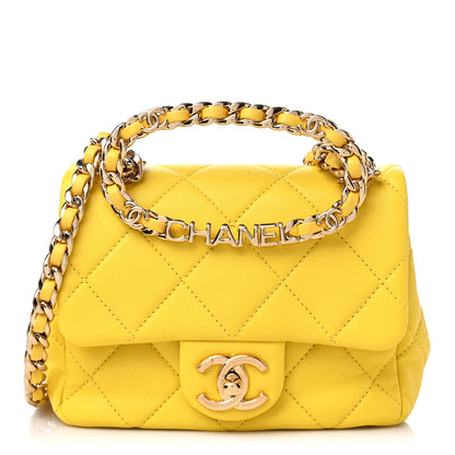 Chanel Lambskin Metal Quilted Mini Top Handle Square Flap Yellow 1 of 10