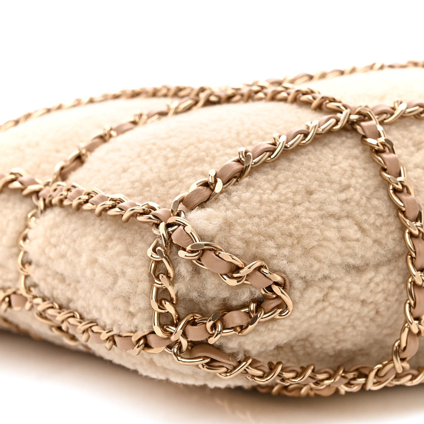 Shearling Small Shopping Chain Bag Beige