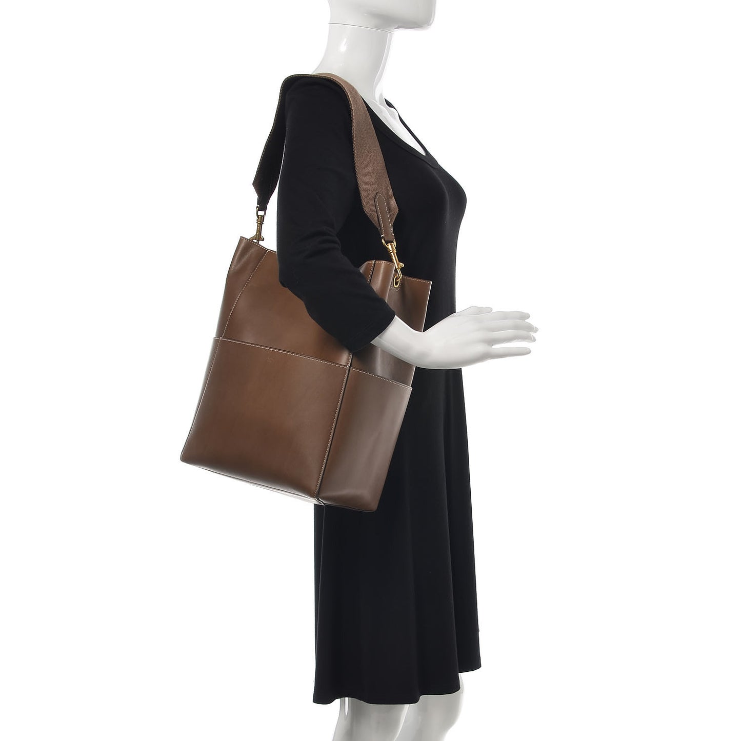Natural Calfskin Sangle Bucket Bag Chestnut