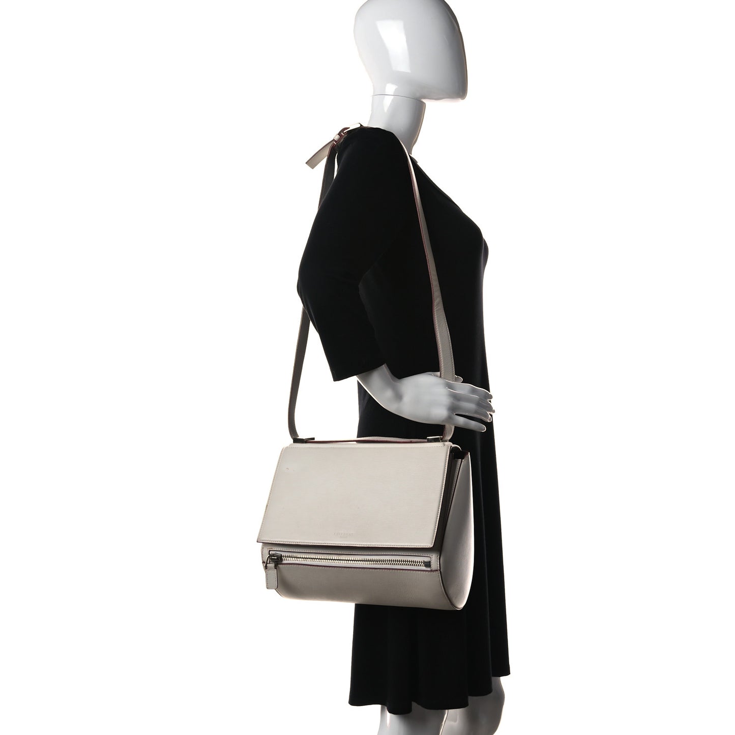 Textured Calfskin Medium Pandora Box Crossbody Bag White