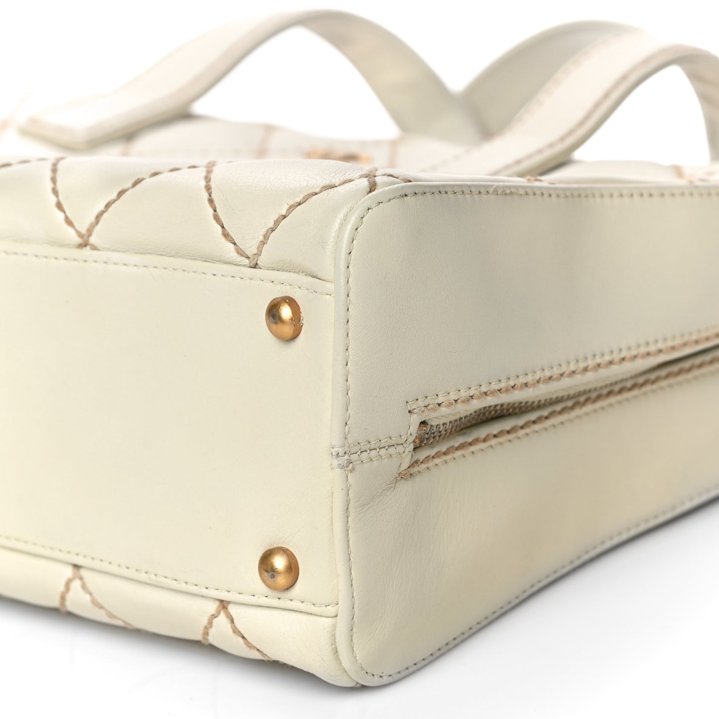Calfskin Wild Stitch Top Handle Bag White