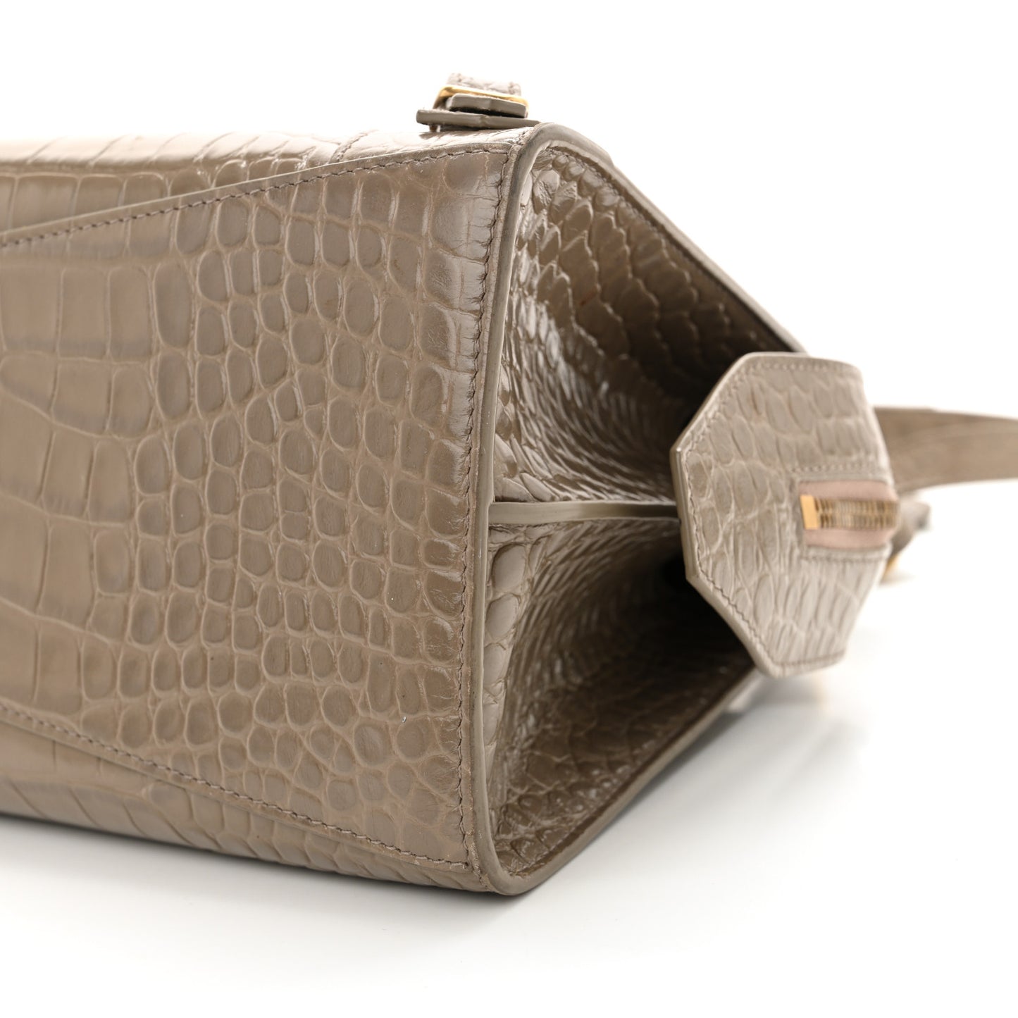 Shiny Supple Calfskin Crocodile Embossed Neo Classic Gold Hardware S City Mink Grey