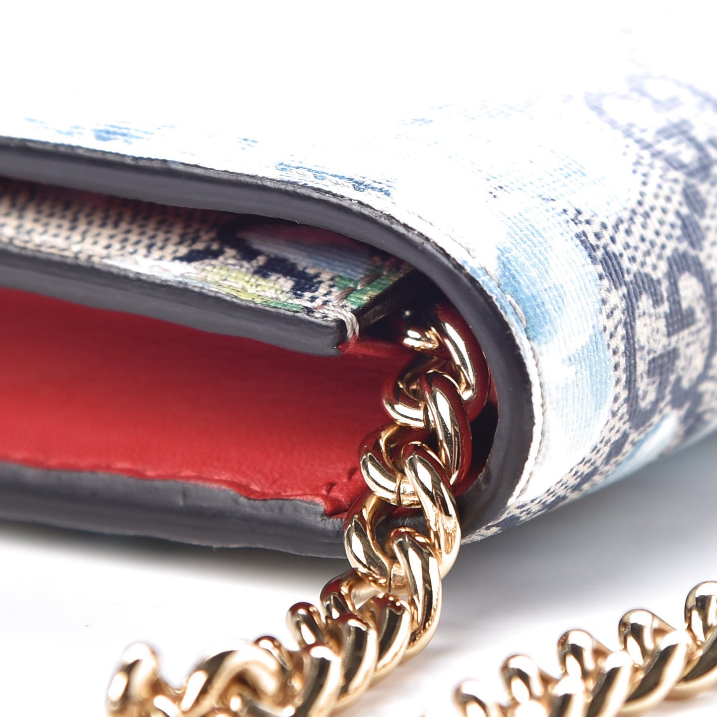 GG Supreme Monogram Blooms Chain Wallet Blue