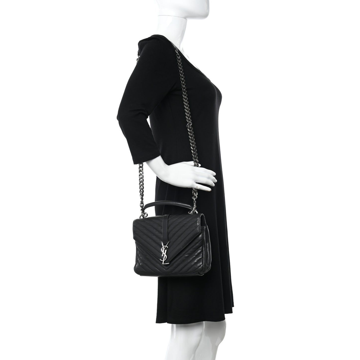 Sheepskin Matelasse Chevron Monogram Medium College Bag Black