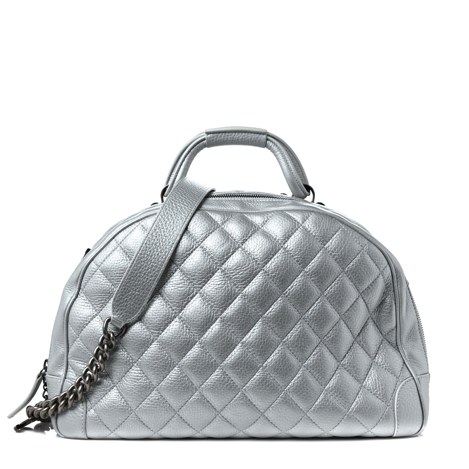 Chanel Metallic Calfskin Quilted Medium Airlines Round Trip Bowling Bag Silver 1 of 9